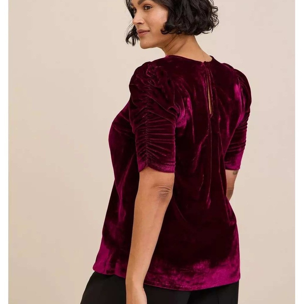 TORRID Burgundy Velvet Ruched Sleeve Top Keyhole Back Top Shirt 1X 14-16
